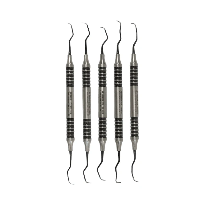 Pure Titanium Implant Scaler Kit (5-Piece) - Black Titanium Hygiene Curettes with Sterilization Cassette